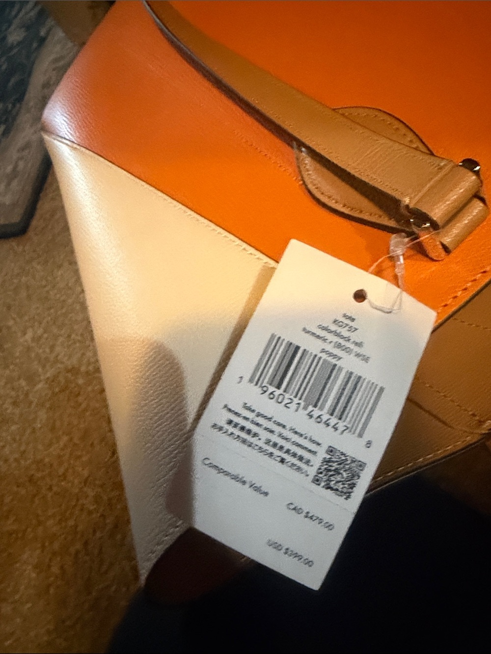 Kate Spade Orange, White & Tan Leather Colorblock Tote NWT - Picture 4 of 4
